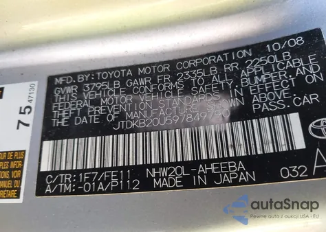 2009 Toyota Prius from USA, damaged, VIN JTDKB20U597849790